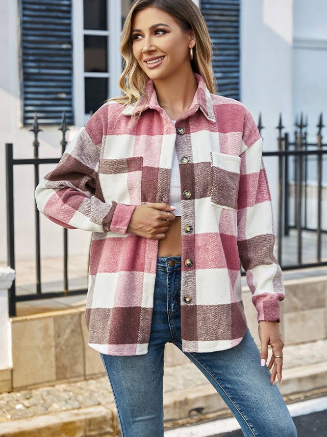 Comely Fashion - Wholesale Shirt Jacket/Shacket - Women's - Flannel Shirt Jacket Cozy Plaid Shacket