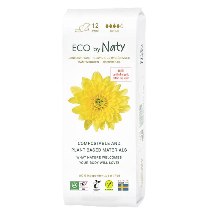 Coussinets hygiéniques Super, Compostable, 12 Pcs pour la vente par Eco by Naty