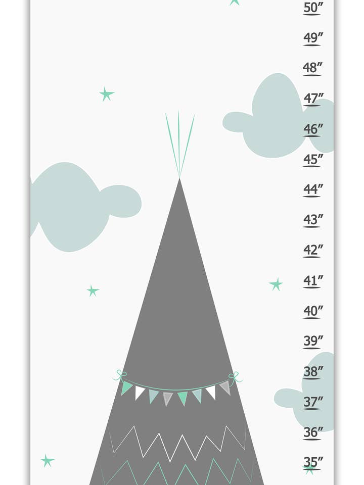 Grijze en Mint Teepee gepersonaliseerde groeigrafiek voor wholesale door Finny and Zook