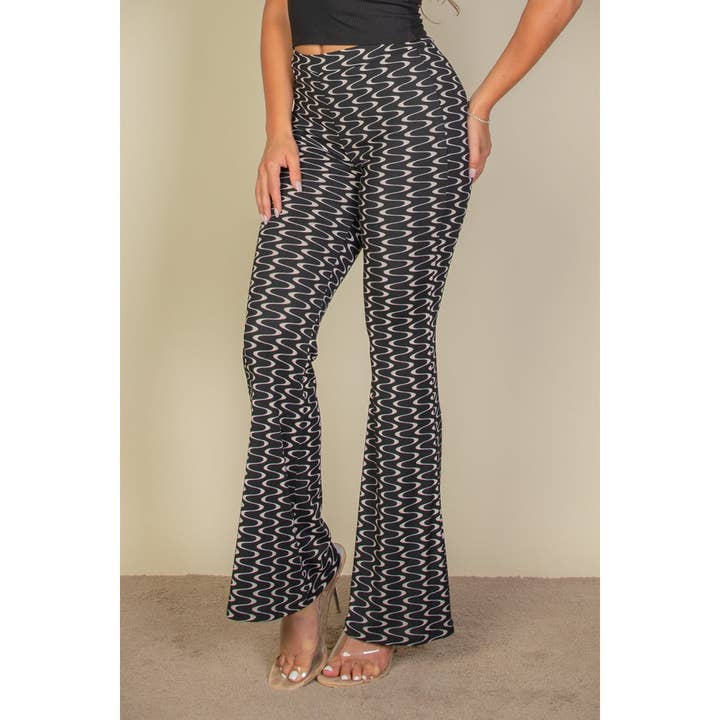 Timeless - Vente Pantalon – femme - Pantalon évasé taille haute à imprimé ondulé