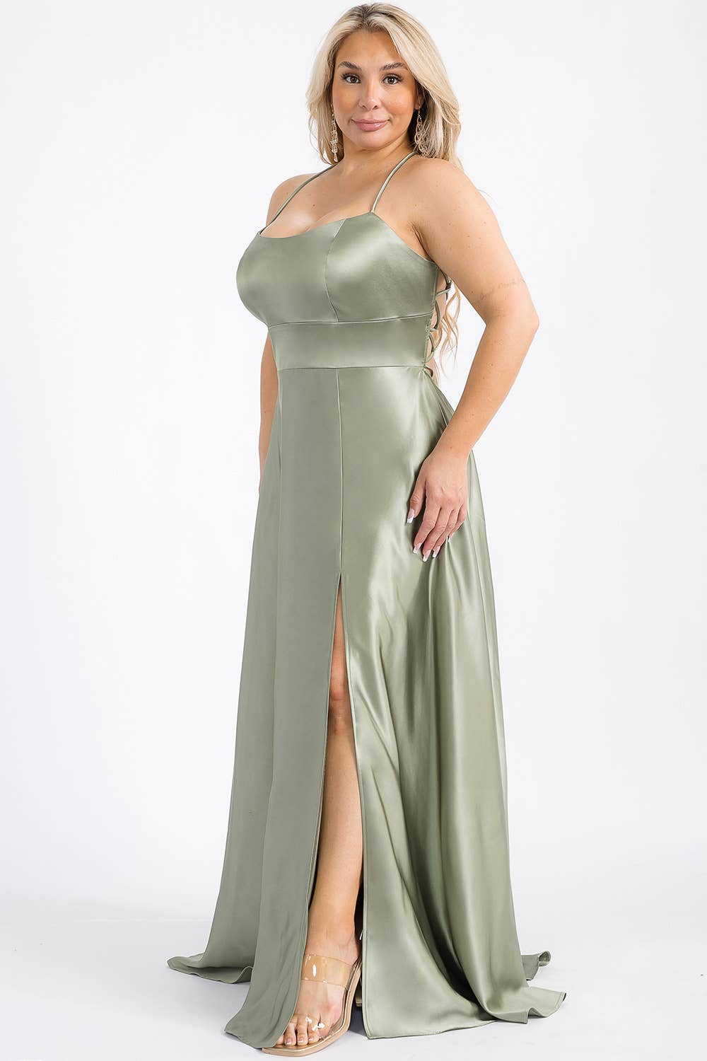 Maniju - Wholesale Gown - Women's - MF21160P PLUS SIZE SATIN DRESS WITH ELASTIC WAISTBAND 3