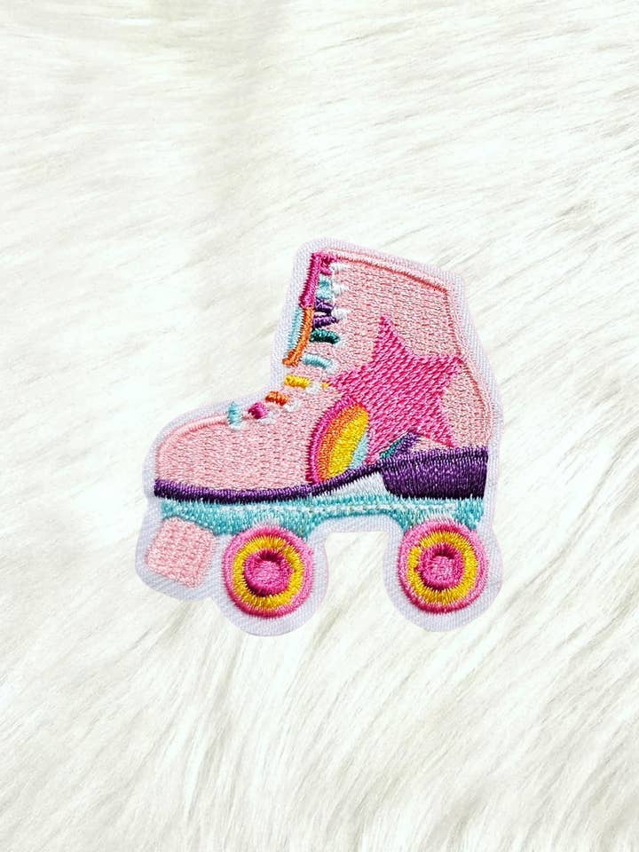 Roller Skate Rainbow Star Embroidery Iron On Patch for wholesale by Scratch Decor