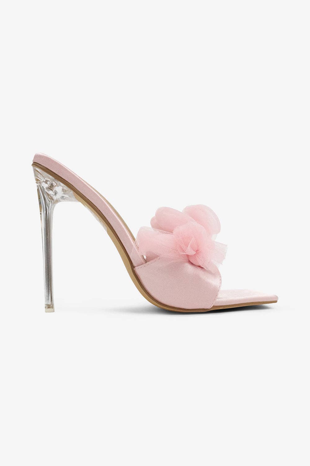 Lemonade Shoes - Wholesale High Heels - Women's - MADE YOU LOOK - Satin Ruffle Square Toe Heel, Clear Stiletto14