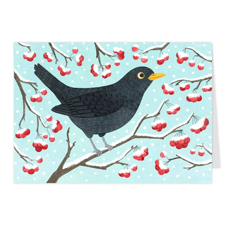 Cartão dobrável "Melro de Inverno" por atacado de paruspaper. nutzfeine papeterie
