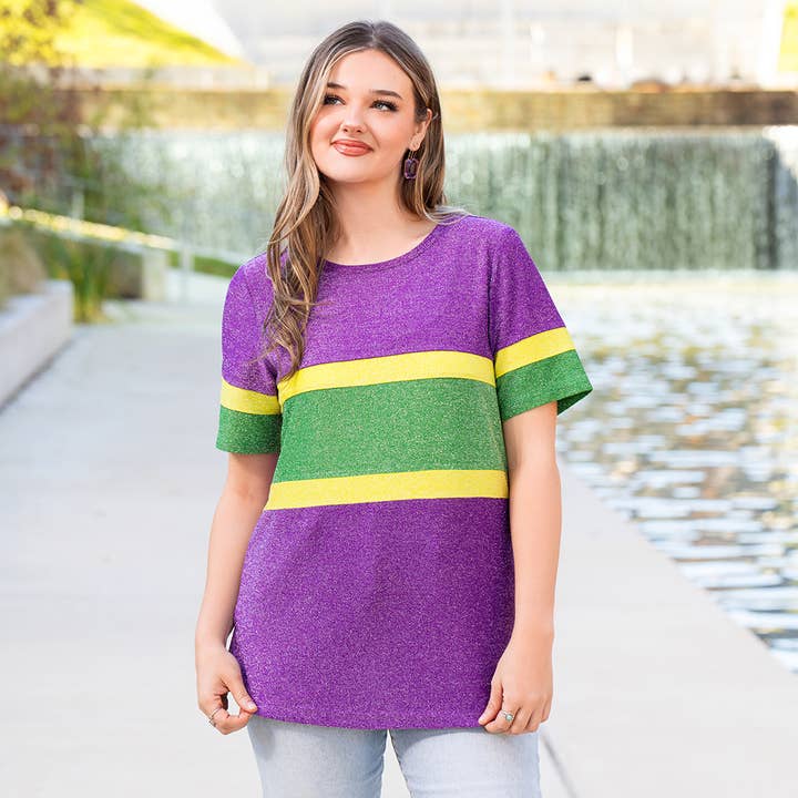 Haut à blocs de couleur scintillant Mardi Gras pour la vente par Your Fashion Wholesale