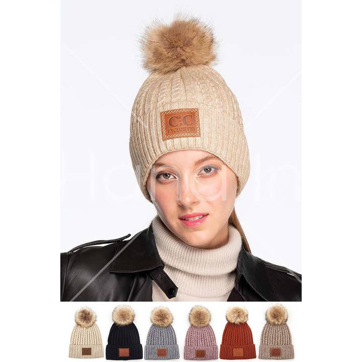 Hana - Wholesale Beanie - Women's - C.C Double Braided Beanie With Pom Winter Hat7