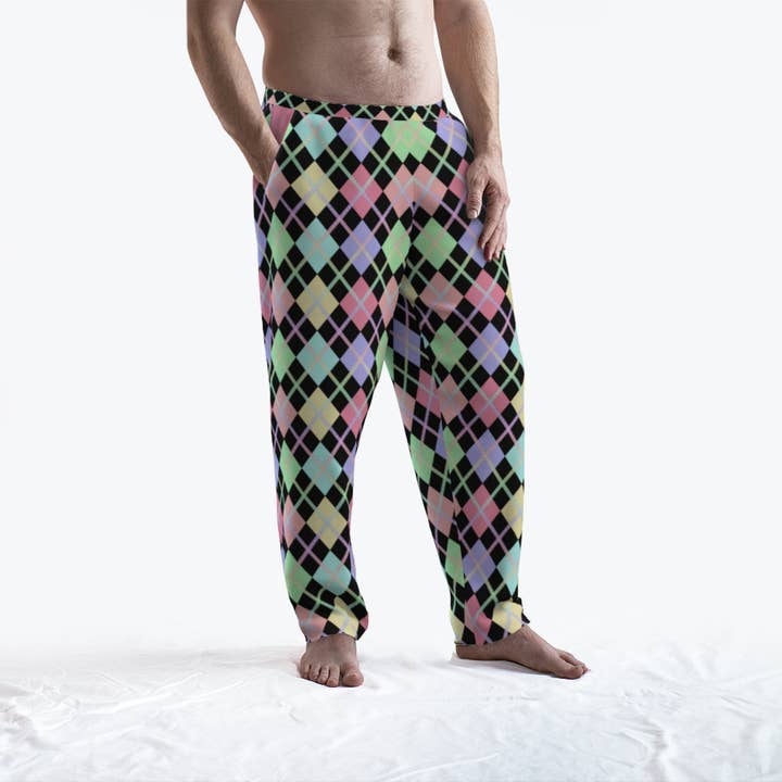 Ninja Ferret Art – wholesale Mjukis- och joggingbyxor – Dam – Pastell Rainbow/Svart Solid Argyle Lounge Byxor