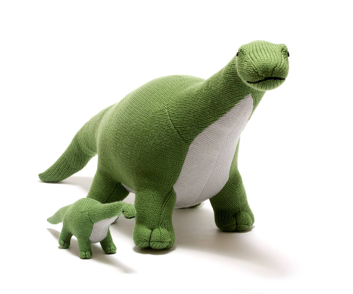 Best Years Ltd – wholesale Handheld rattle – Baby – Knitted Green Titanosaur Dinosaur Baby Rattle Soft Toy1