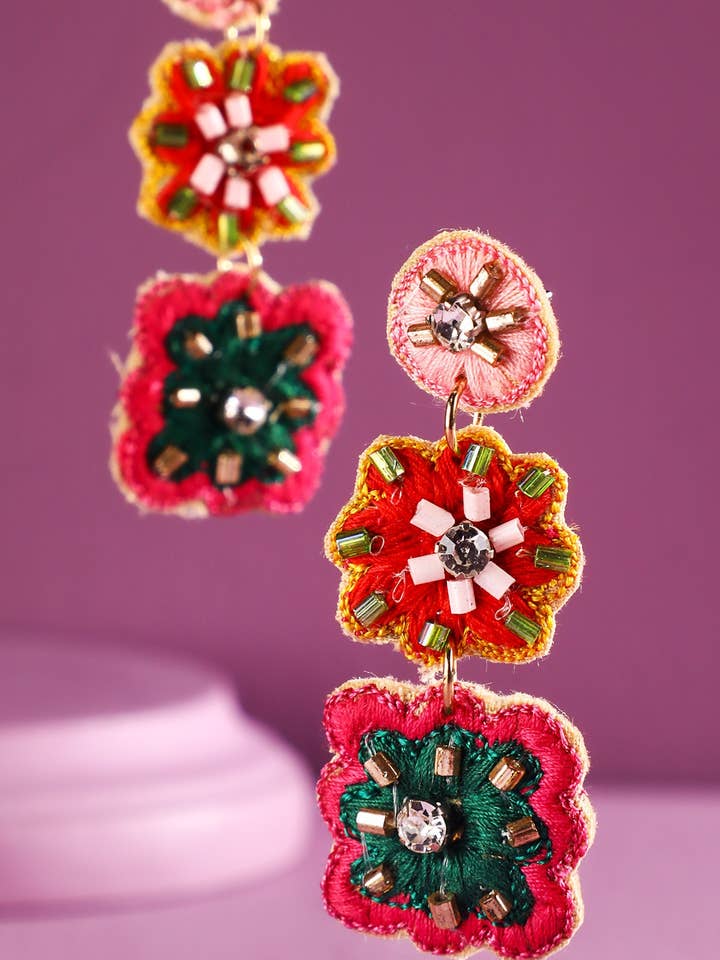 Hand Sewed Indian Flower Dangle Earrings for wholesale by Urbanista
