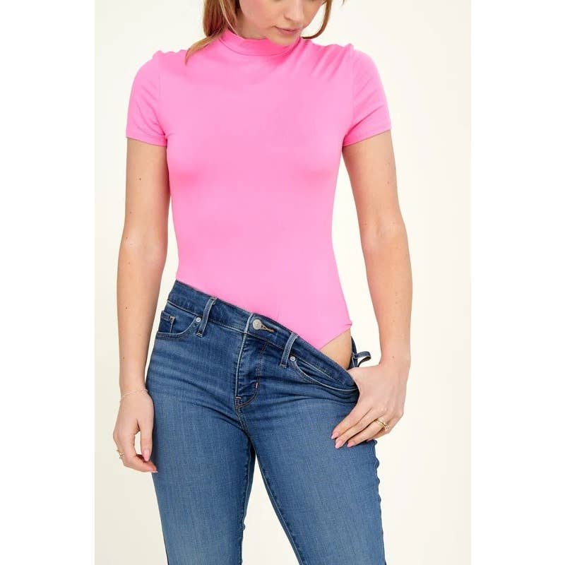 Apolline - Wholesale Bodysuit - Women's - DTY Brushed Soft Short Sleeve Mock Neck Bodysuit5