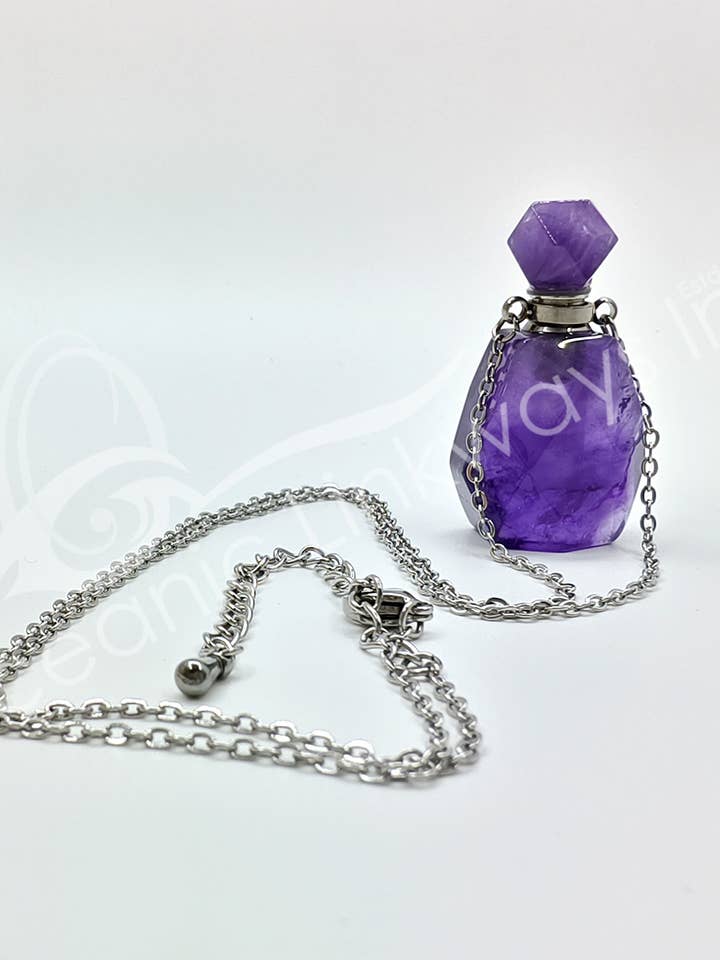 (CP)COLAR - FRASCO DE PERFUME COM CORRENTE AMETISTA 18"L por atacado de Oceanic Linkways Inc