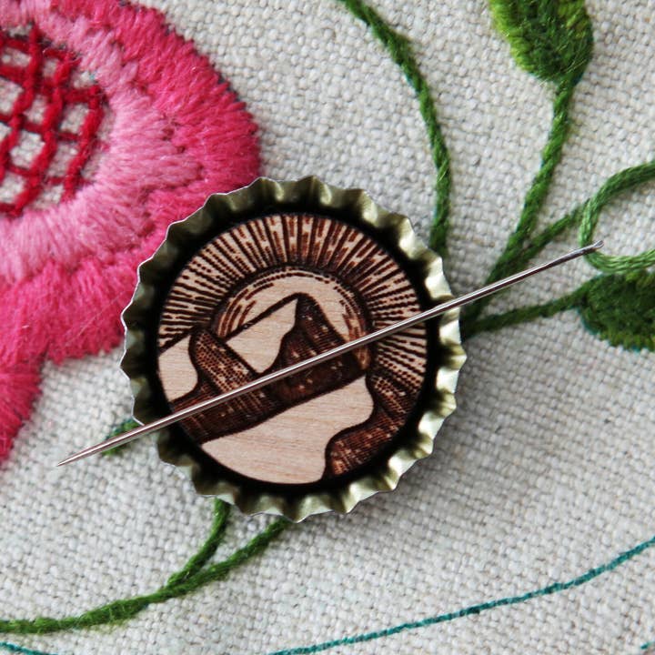 Mountain Sun Moon Wood Needle Minder for Needlework Crafts for wholesale by Sunrise Grove