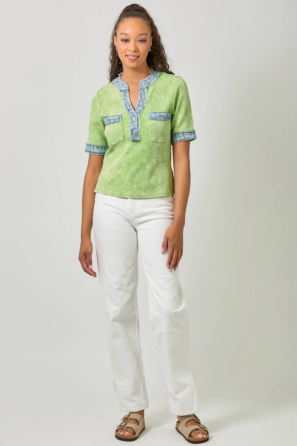 Mystree - Wholesale Blouse - Women's - 60981 Frayed Denim Trim Top 26