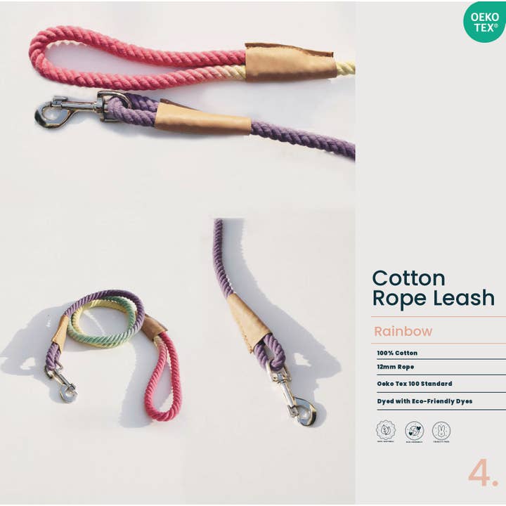 Rainbow Cotton Dog Rope Lead for wholesale by Paw Lee Ltd