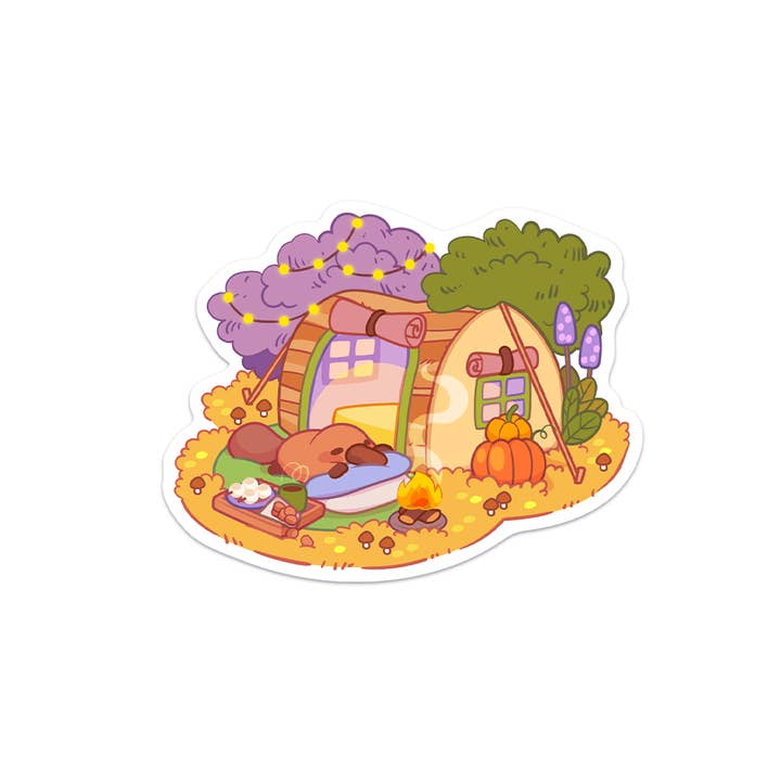 Camping Platypus Waterproof Vinyl Sticker for wholesale by Meowashi Studio