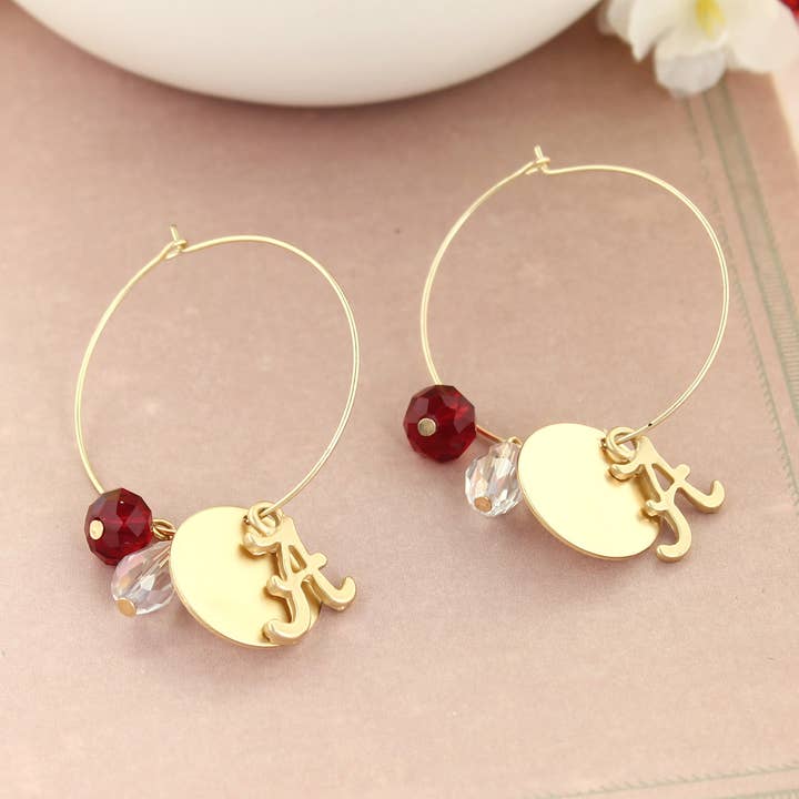 Alabama Matte Gold Logo Hoop Earrings for wholesale by Seasons Jewelry
