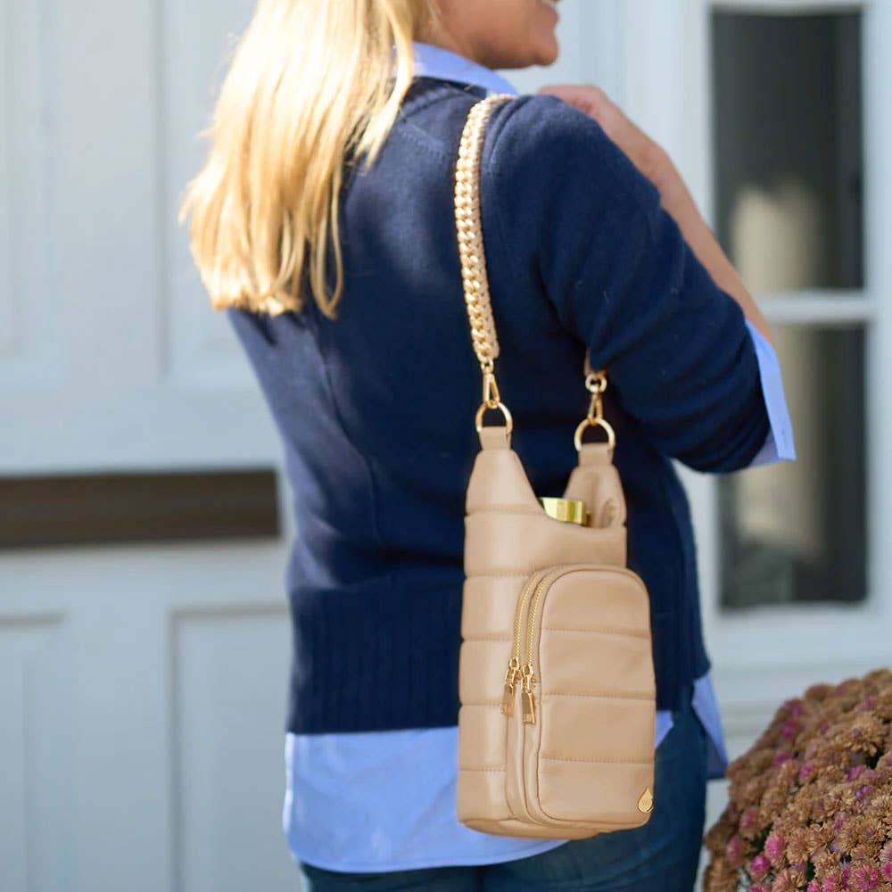 WanderFull - Wholesale Crossbody Bag - Women's - Taupe Vegan Leather Hydrobag® with Strap Bundle5