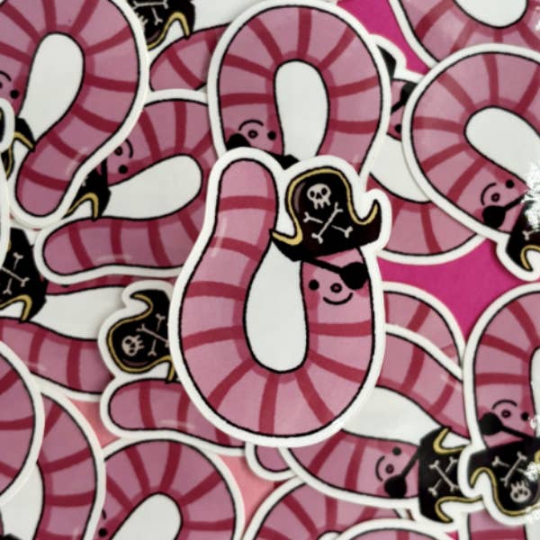 Pirate Worm Vinyl Sticker for wholesale by Kolbi Lane