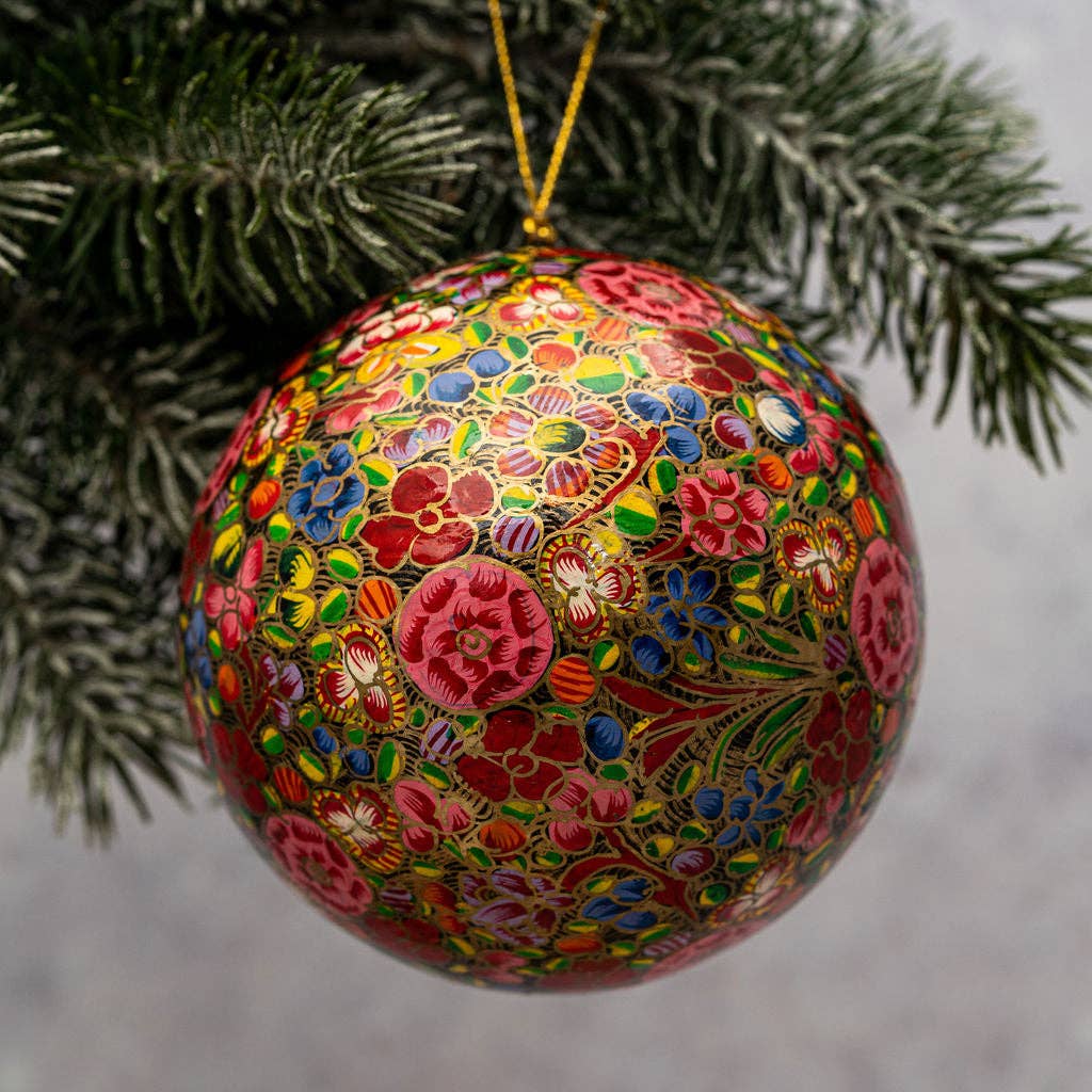 Bollywood Christmas - Wholesale Ornament - 4" Russian Floral Hanging Ball Ornament