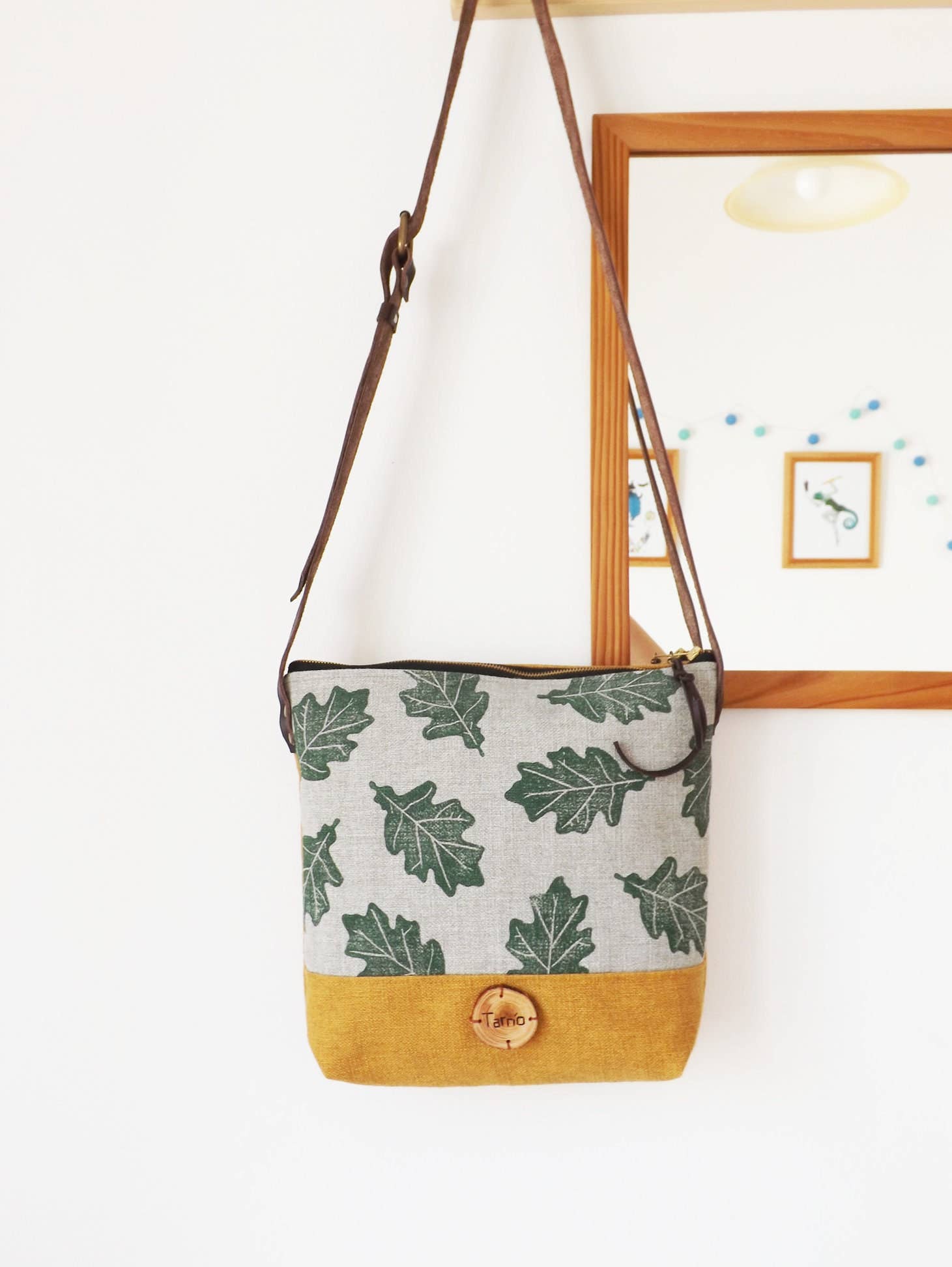 Made in Tarrío - Vente Sac porté épaule – femme - Sac à bandoulière « Feuilles de chêne » en tissus d’ameublement4