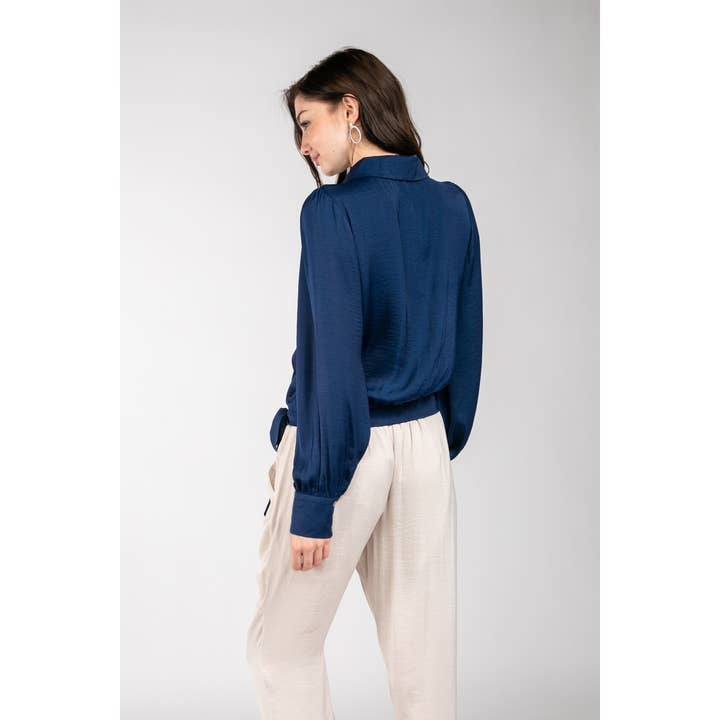 Naked Zebra Rack - Wholesale Blouse - Women's - Surplice Lapel Tie Blouse With Balloon Sleeves10