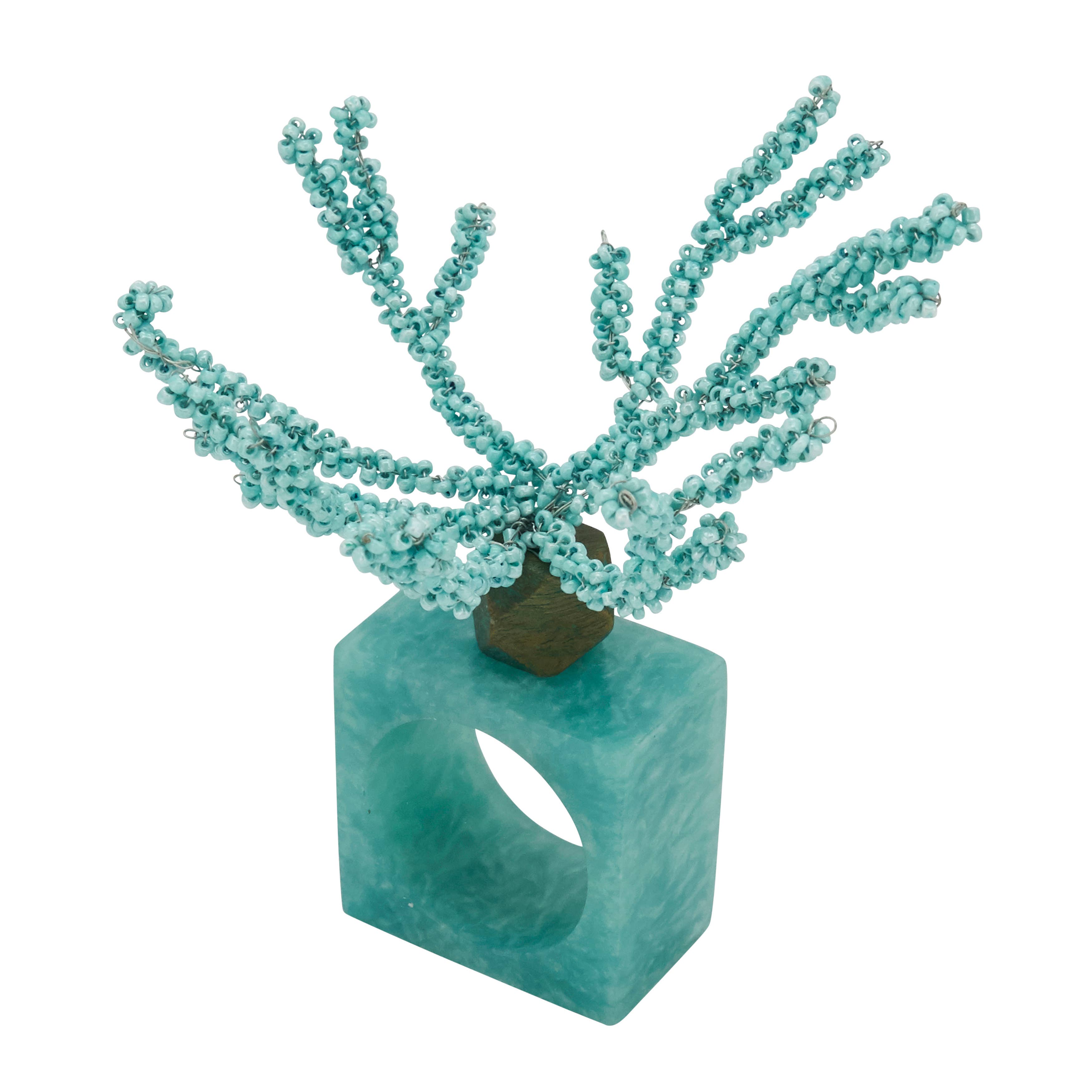 Saro Lifestyle – wholesale Napkin ring – Coral Breeze Beaded Resin Napkin Ring3