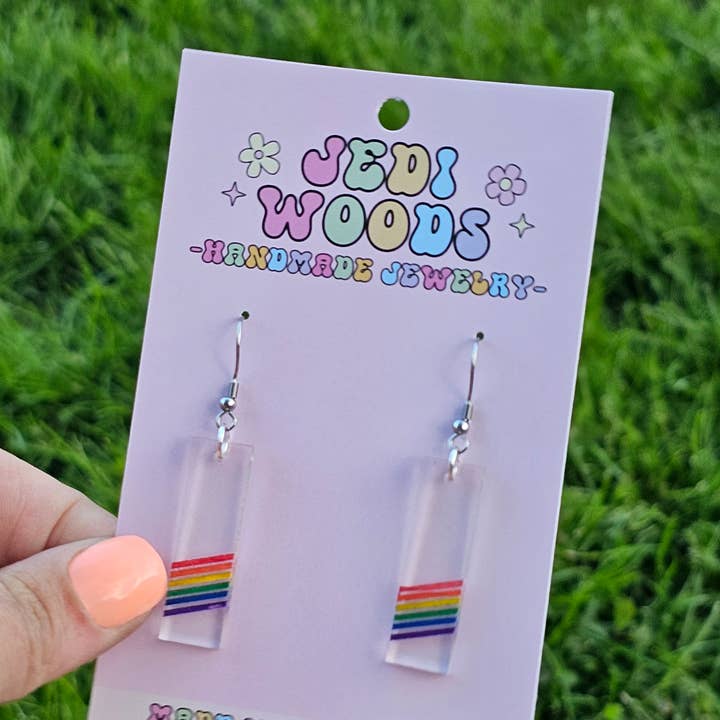 Jedi Woods LLC - Wholesale Dangle Earrings - Subtle Rainbow Pride Bar Earrings5