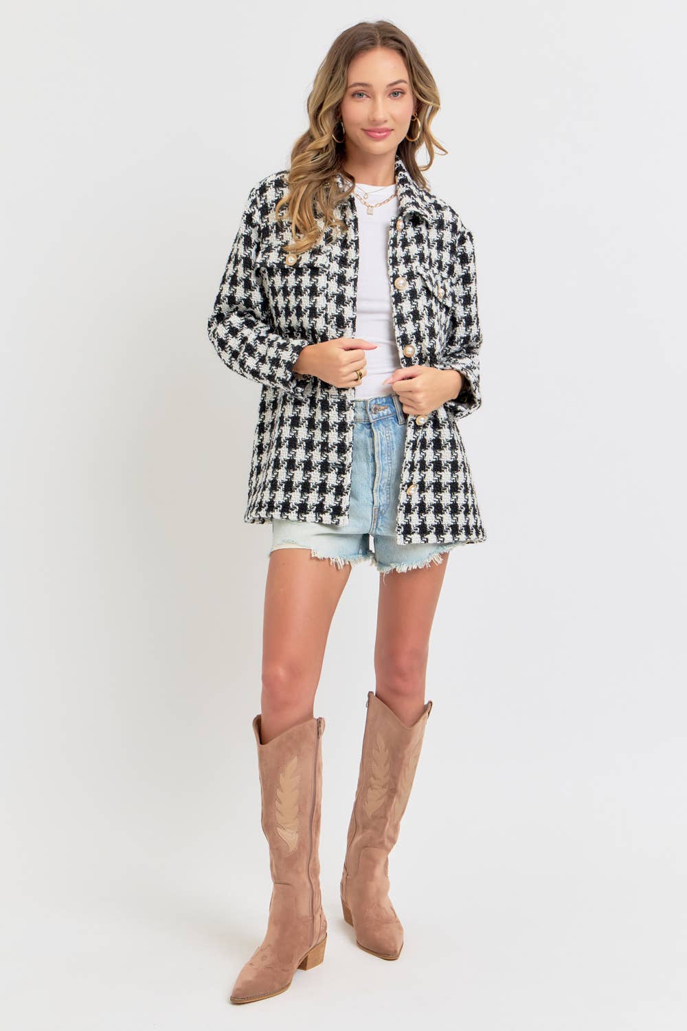 SCHWARZ/WEISS Hahnentritt Tweed Blazer mit lockerem Schnitt für den Großhandel auf Faire9