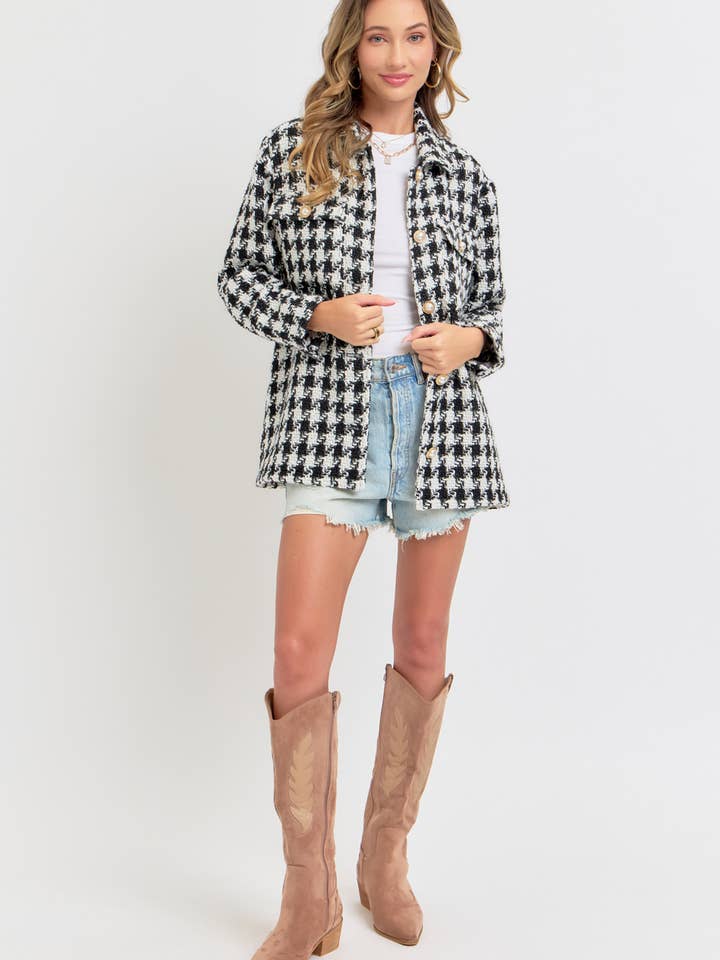 BLACK WHITE HUNDSTOOTH TWEED OUTERWEAR/BLAZER for wholesale on Faire9