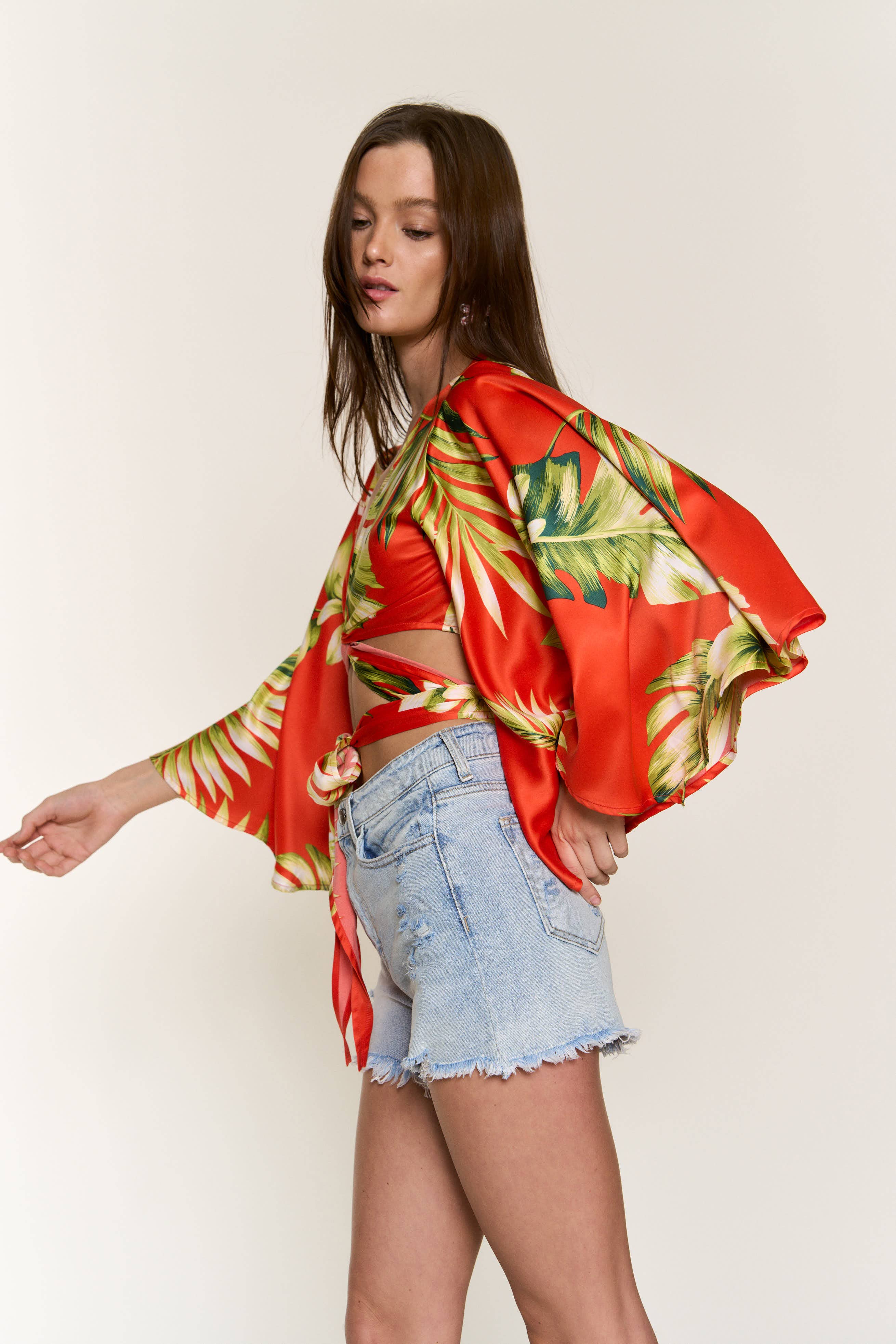 RED SATIN PADDED BRA FLAIR SLV CORSET TOP for wholesale on Faire8