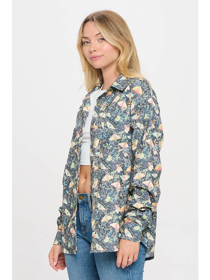 SM WARDROBE - Wholesale Button Down Shirt - Women's - MOTH PRINT CORDUROY SHIRT3