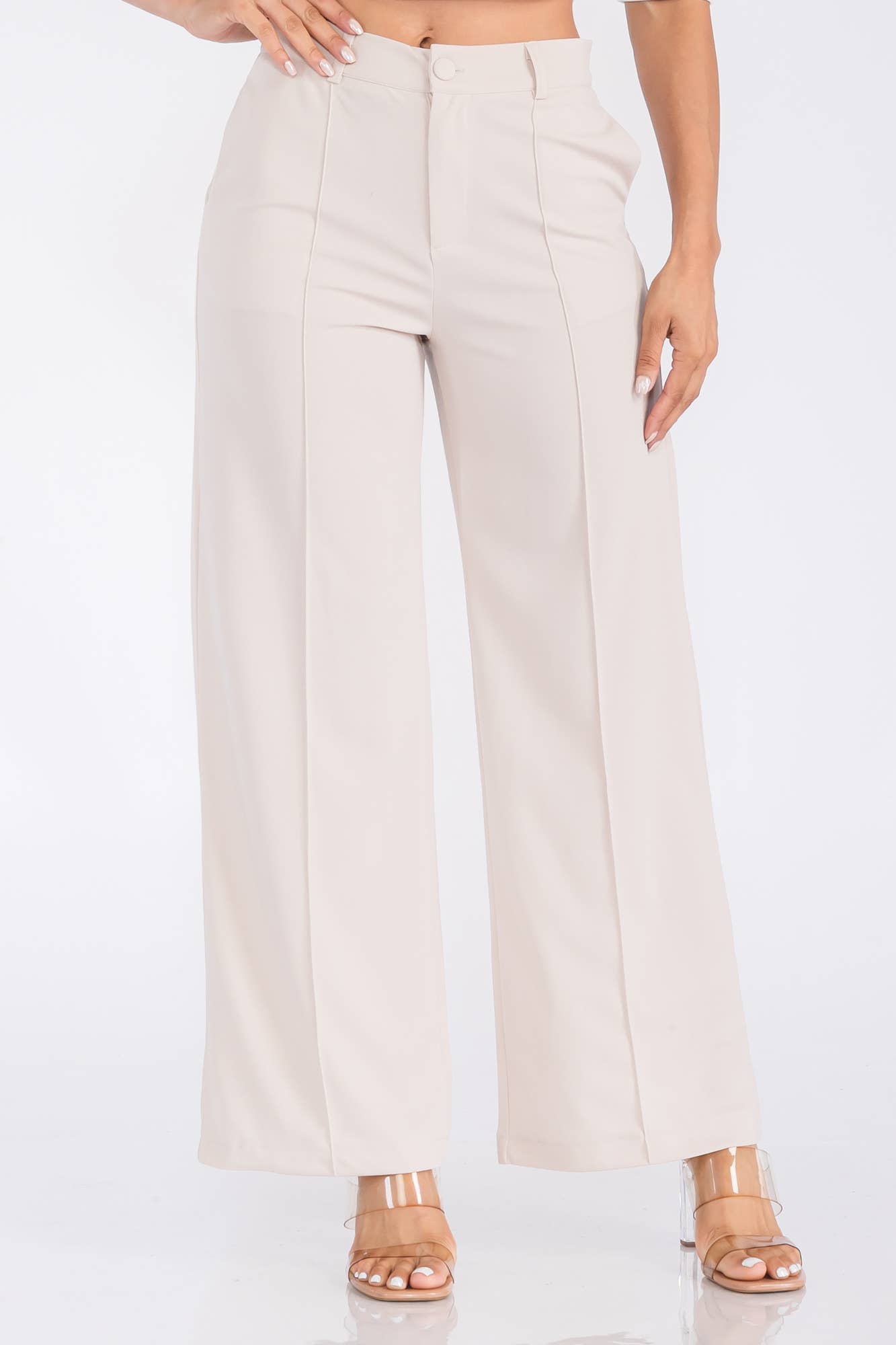 Fashion Space - Wholesale Pants - Women's - Women's Solid High Waist Formal Pants1