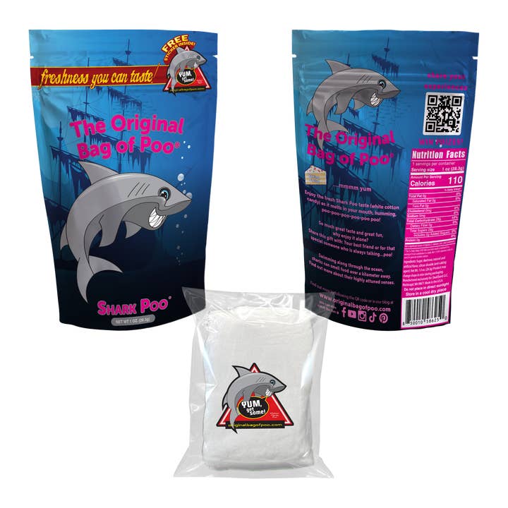 Le Sac de Caca Original® (Caca de Barbe à Papa Requin) pour la vente par "The Original Bag of Poo"® Novelty Cotton Candy