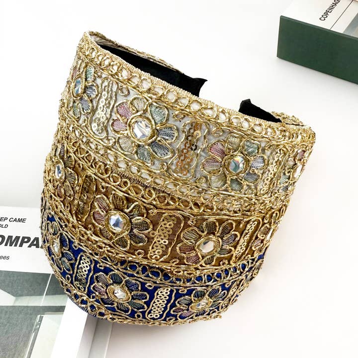 Vintage Embroidered Fabric Floral Wide Brim Hairband for wholesale by Tourtiwi