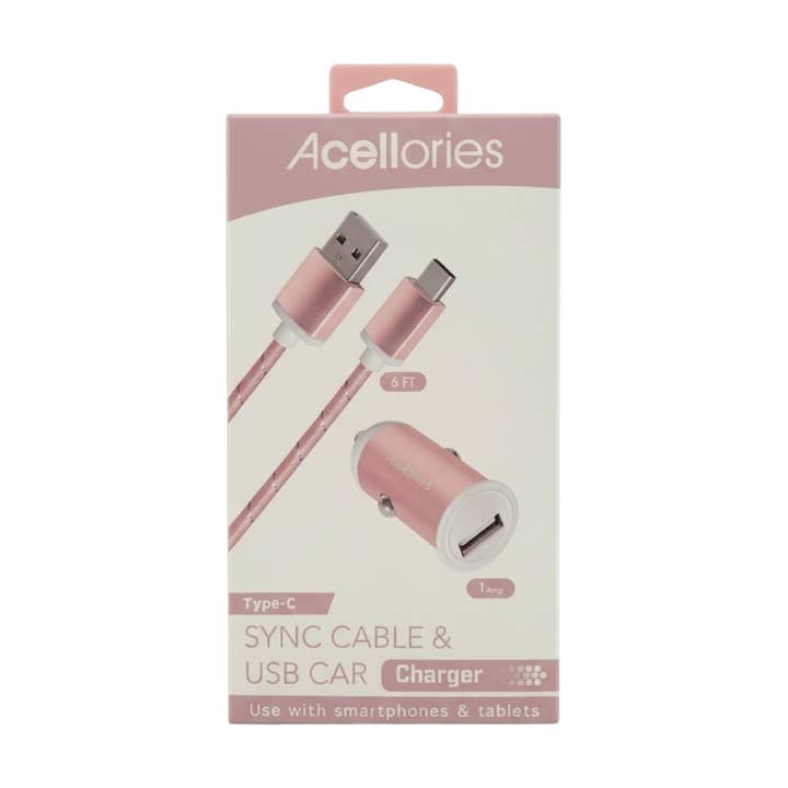 Acellories Car Combo, Chargeur de voiture USB, Câble USB vers Type-C de 6 pieds pour la vente par Mighty Wireless