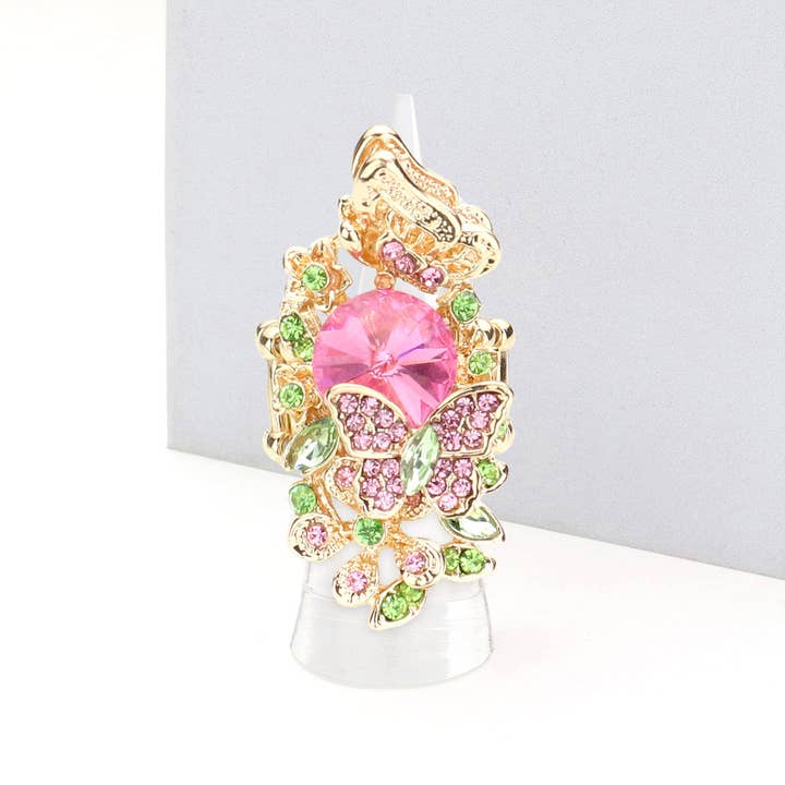 Sensibling Corp. - Wholesale Cocktail/Statement Ring - Crystal Pave Floral Butterfly Stretch Ring