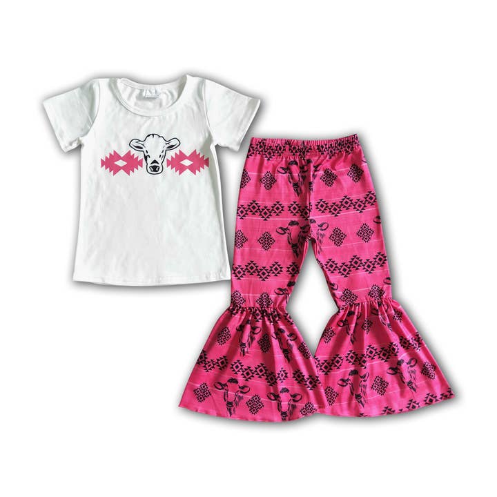 Aztact cow print girls children clothing set for wholesale by Yawoo Garments