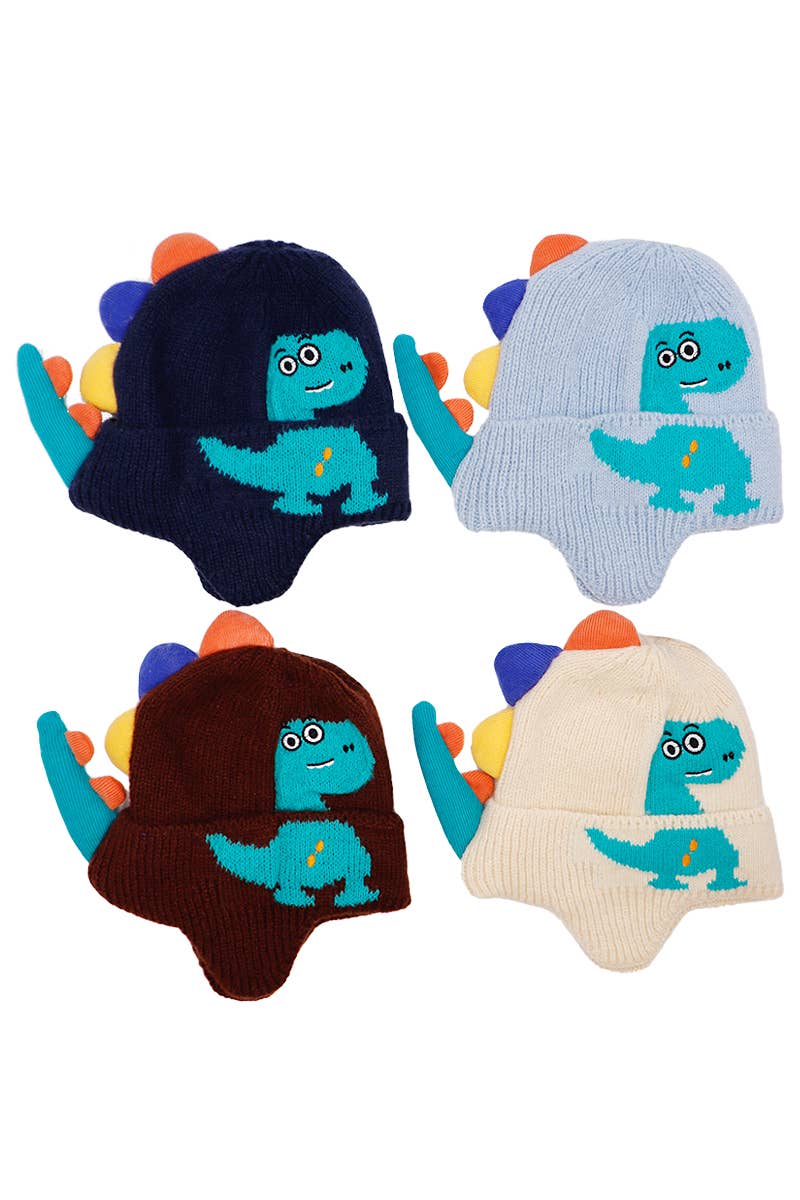 Cap Zone - Wholesale Beanie - Kinderen - Dinosaur Spike gebreide muts met oorbescherming voor kinderen1