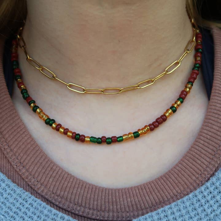 Autumn Leaves Fall Beaded Choker Necklace for wholesale by Athena’s Art Cove