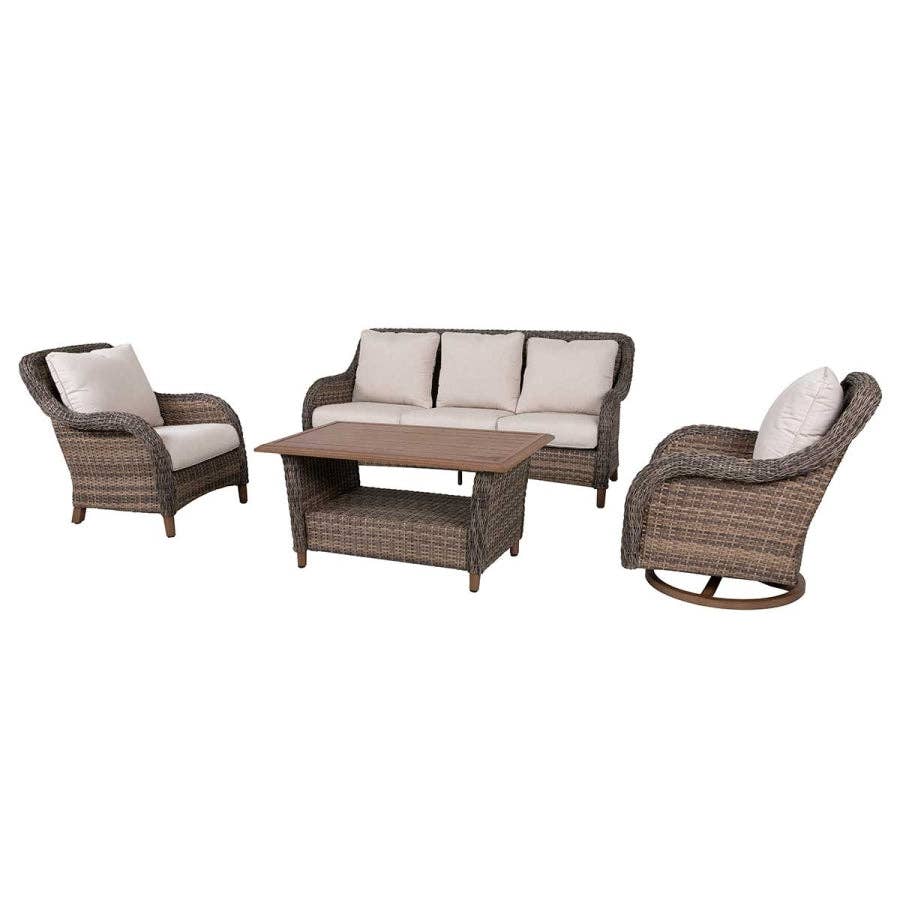 Beige Mitchell 4-Piece Wicker Sofa Set with Swivel Rocking Chairs for wholesale on Faire2