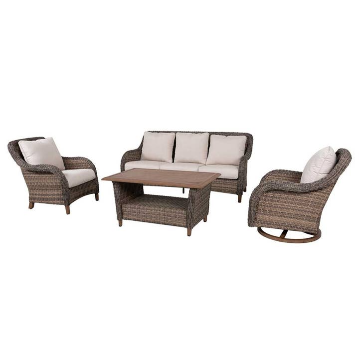 Beige Mitchell 4-Piece Wicker Sofa Set with Swivel Rocking Chairs for wholesale on Faire2