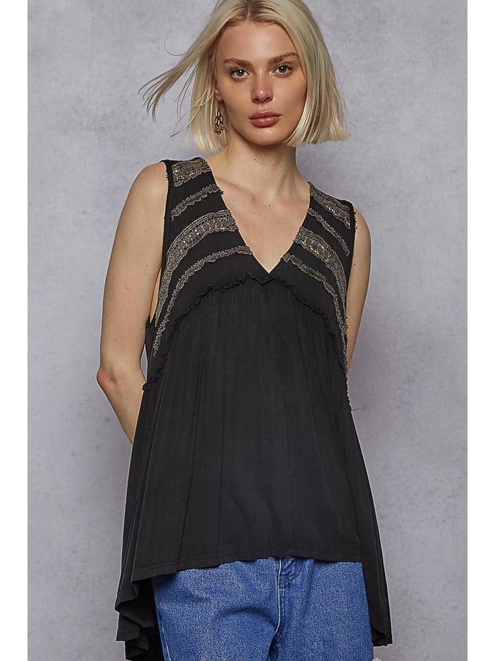 Pol Clothing - Wholesale Knit Top - Women's - Sleeveless Loose Fit V-Neck Babydoll Casual Knit Top SALE15