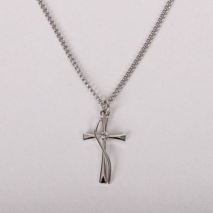 Swanson Christian Products - Wholesale Pendant/Charm Necklace - Necklace Cross W/Cz Sterling Silver 18"