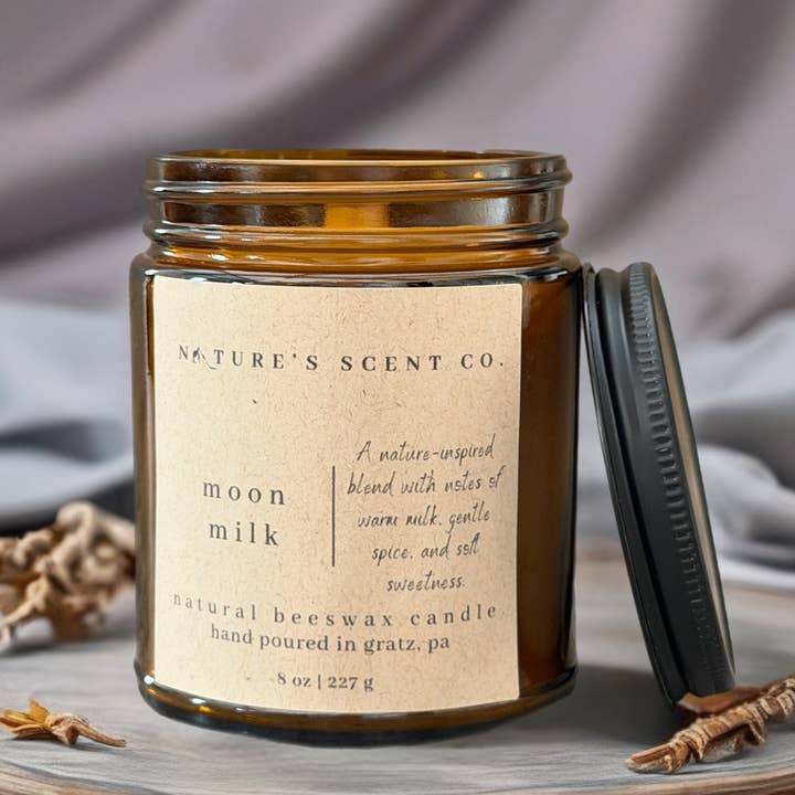 Nature’s Scent Co - Vendita all'ingrosso Candela in vasetto - Latte di Luna | Candela di Cera d'Api | Stoppino di Legno1