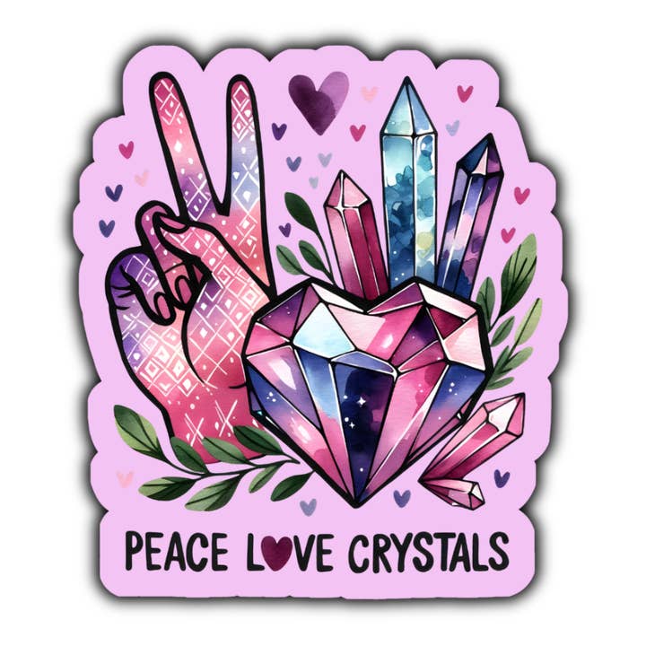 Peace Love Crystals sticker(pink) for wholesale by Stick to it creations