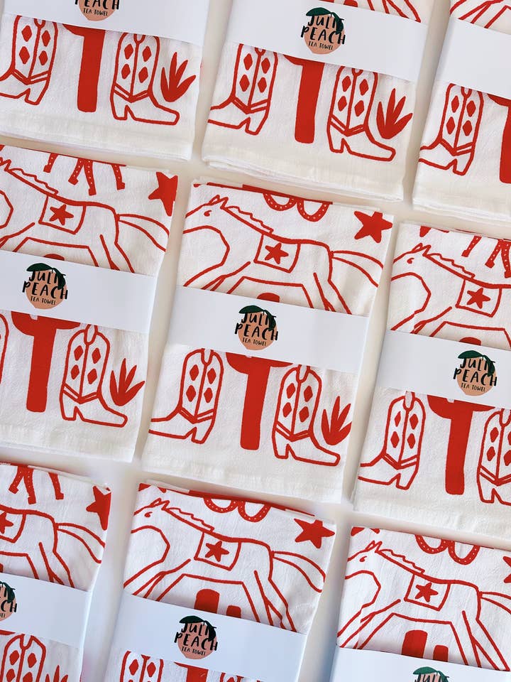 Desert Red Tea Towel for wholesale by Julie Peach