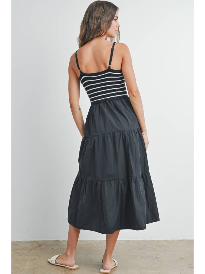 BUTTERMELON - Wholesale Dress - Women's - Striped Knit Top Tiered Maxi Dress - BMD7740