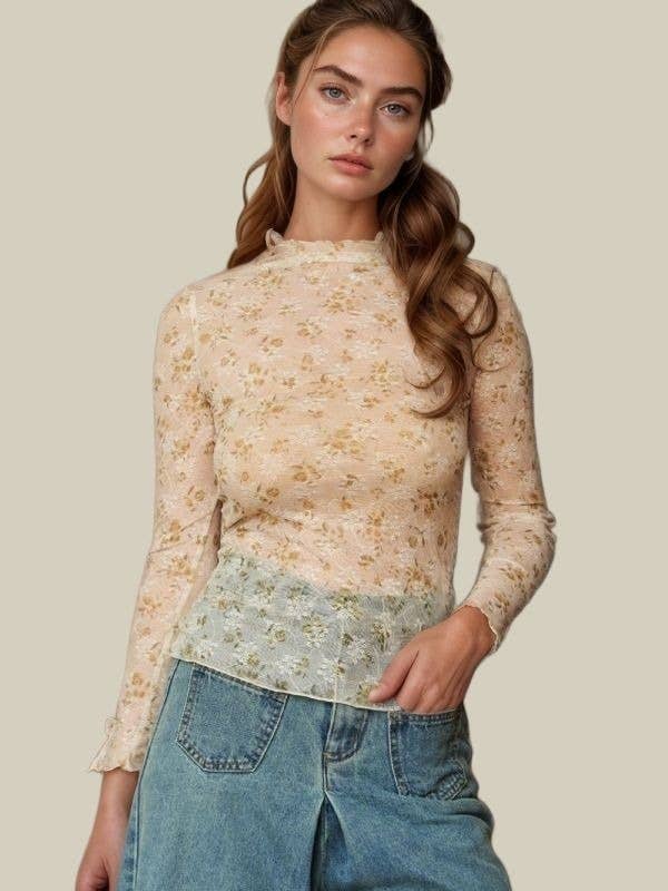 Davi & Dani - Wholesale Knit Top - Women's - LOOSE TURTLE NECK LACE MESH LACE SHEER TOP6