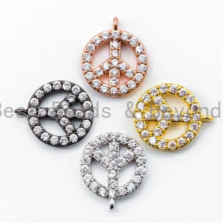CZ Micro Pave Peace Sign Round Charm, sku#B15 for wholesale by BestBeads&Beyond
