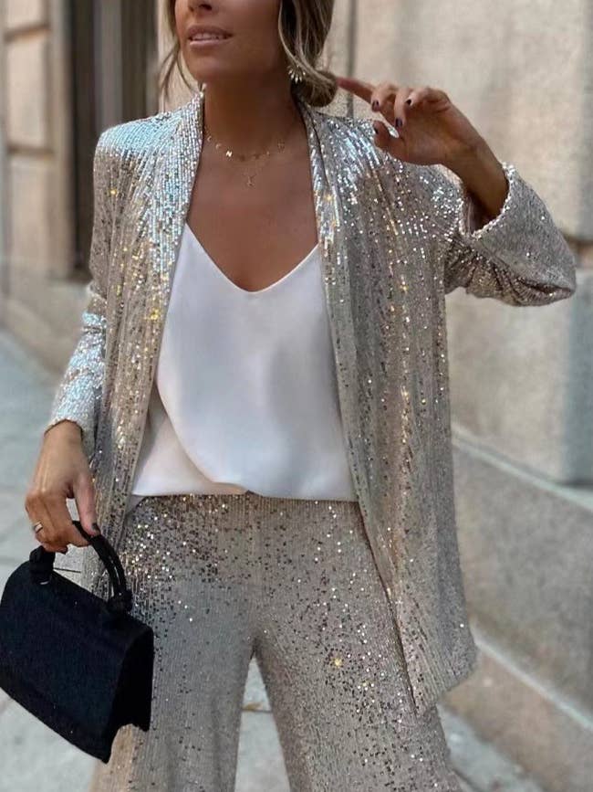 Rosa Clothing - Wholesale Top & Pant Set (NOT Loungewear) - Women's - Party Sequin Blazer Elastic Waist Pants Set5